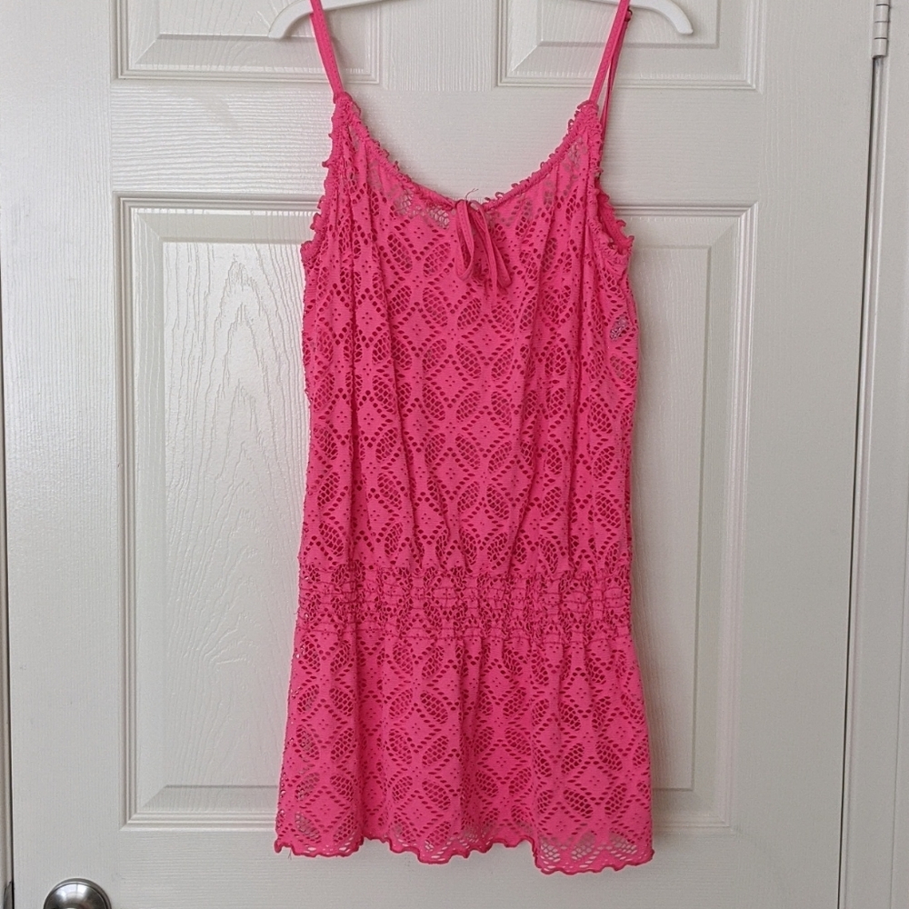 BECCA Hot Pink Crochet Swim Coverup